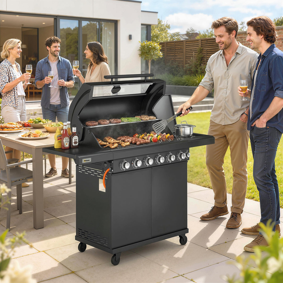6+1 Burner Gas BBQ Grill with Cabinet and Viewing Window, Black — product view 4