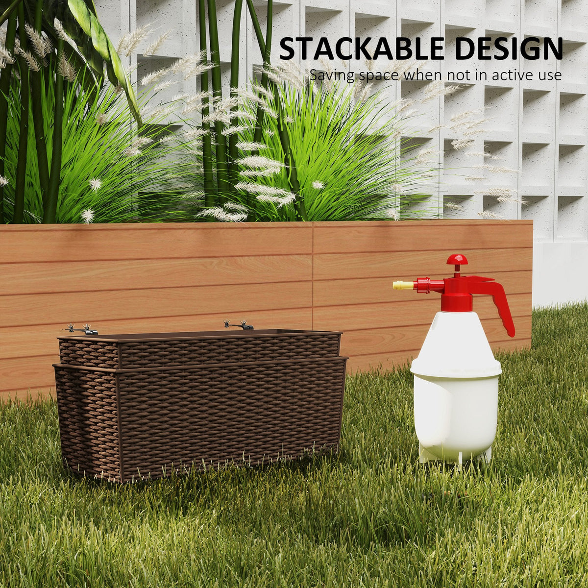 2 Pack 20" Railing Planter Boxes with Hooks and Drainage, Brown — product view 7