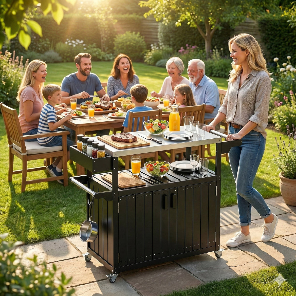 Outdoor Bar Cart with Storage Cabinet, Black — product view 3