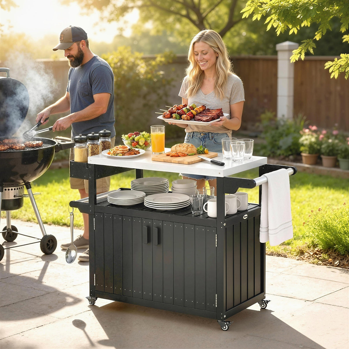 Outdoor Bar Cart with Storage Cabinet, Black — product view 4