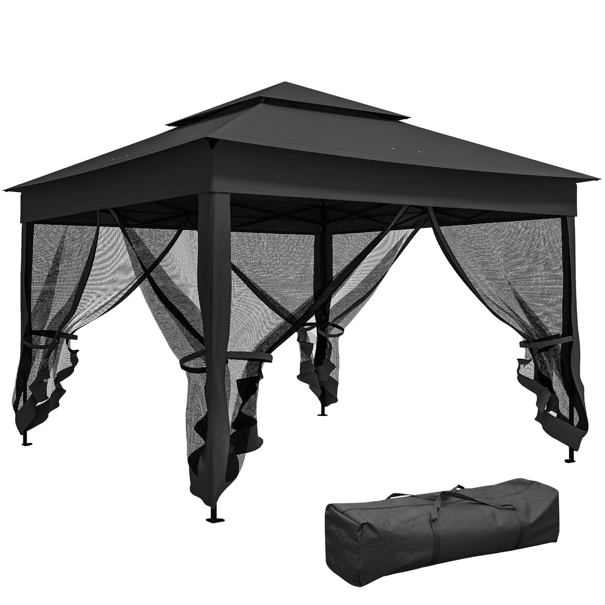 3 x 3 m Pop Up Gazebo with Double Roof, Netting & Carry Bag, Black — product view 1