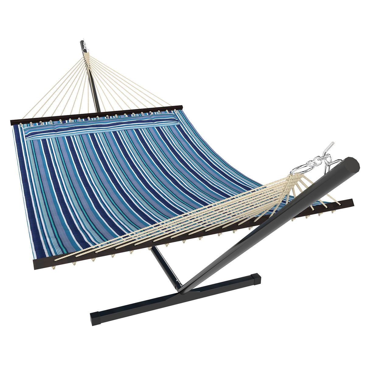 Outdoor Hammock with Stand, Detachable Pillow and Spreader Bars, Blue — product view 2