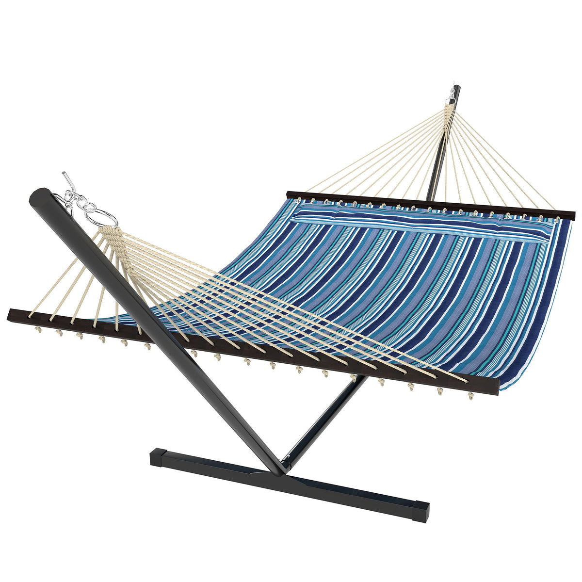 Outdoor Hammock with Stand, Detachable Pillow and Spreader Bars, Blue — product view 1