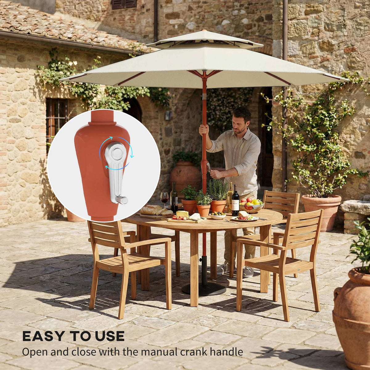 104'' x 104'' Patio Umbrella with Crank and Double Top, Cream White — product view 6