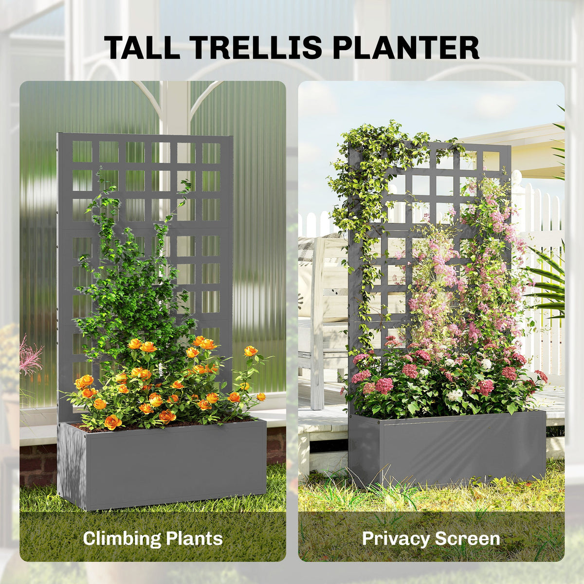 24" x 9" x 44.5" Raised Garden Bed with Trellis and Drainage, Gray — product view 7