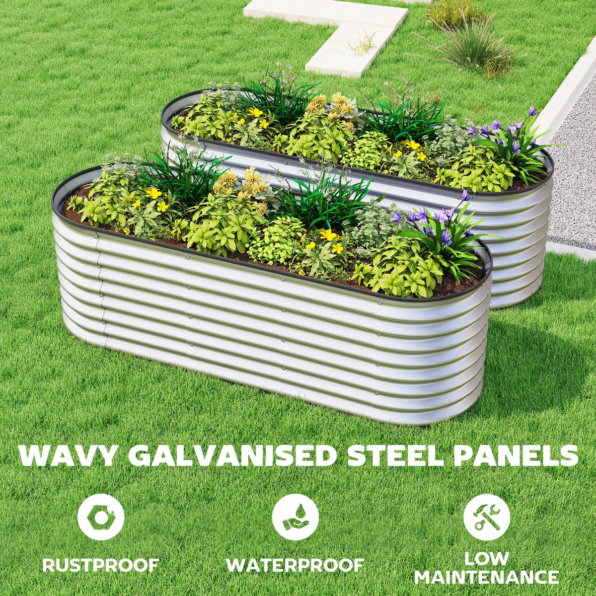 2pcs 6 x 2 x 2 ft Galvanized Raised Garden Beds, Silver — product view 7