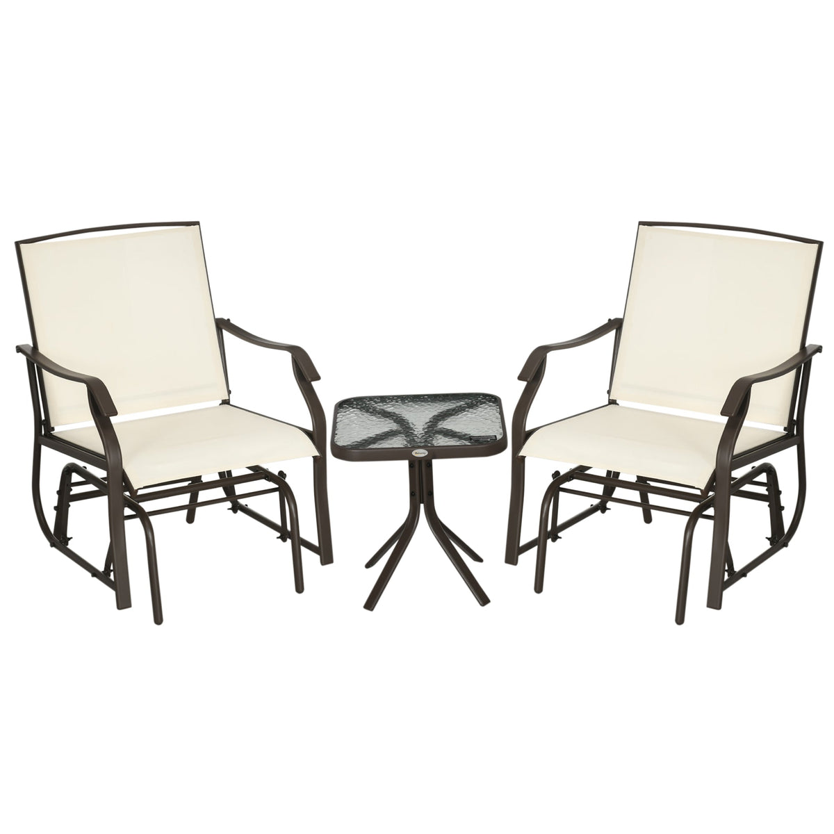 3 Piece Outdoor Glider Chair with Coffee Table Bistro Set, Cream White — product view 2