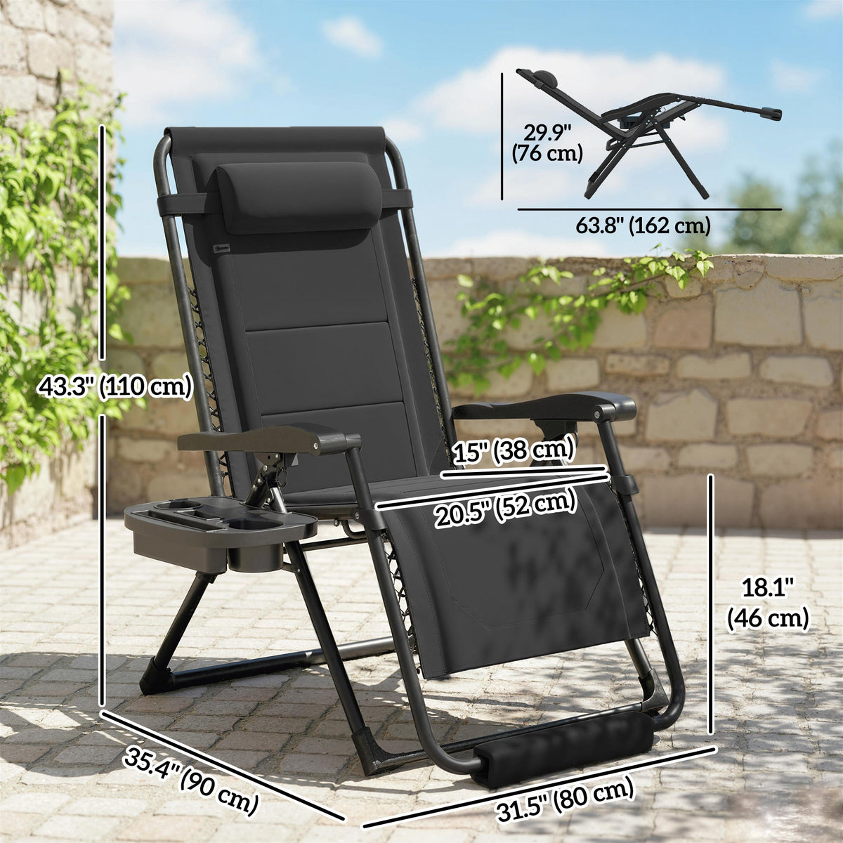 Zero Gravity Lounger Chair with Cup Holder, 400 LBS Capacity, Black — product view 5