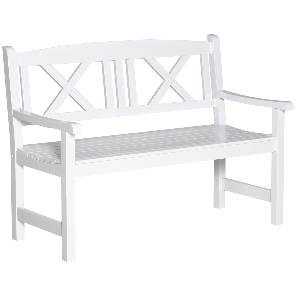 4FT 2-Seater Wooden Garden Bench with X-Shape Back, White — product view 1