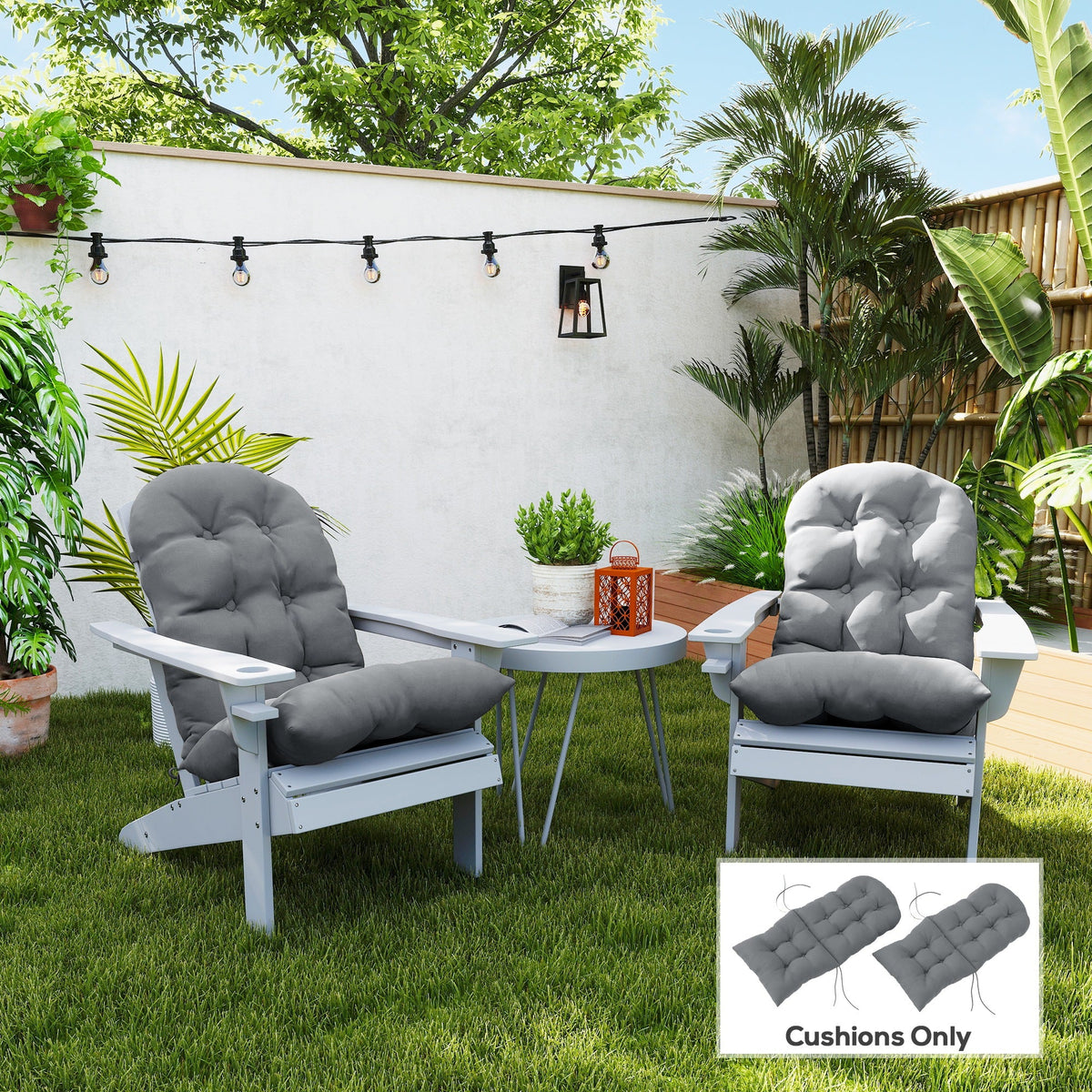 Set of 2 Tufted High Back Adirondack Chair Cushions with Ties, Non-Slip Grey — product view 4