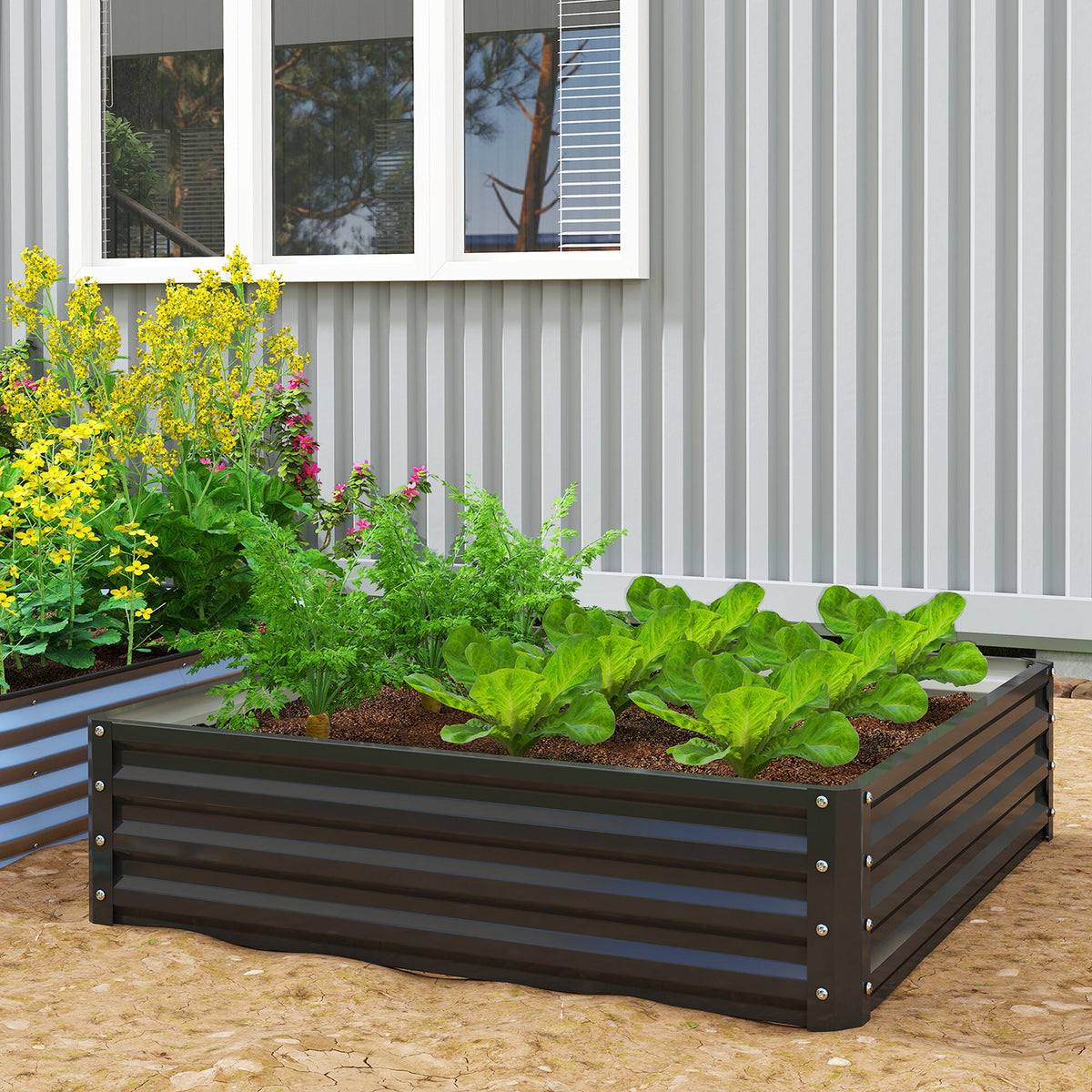 4' x 4' x 1' Galvanized Raised Garden Bed for Vegetables, Black — product view 3