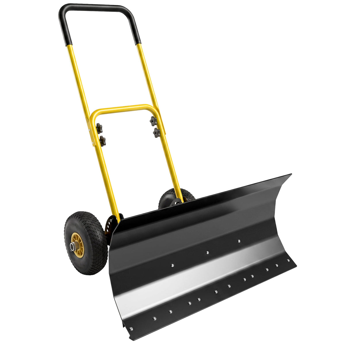 Heavy Duty Metal Snow Pusher with Wheels, 5-level Handle, 29in x 16.5in, Yellow — product view 1