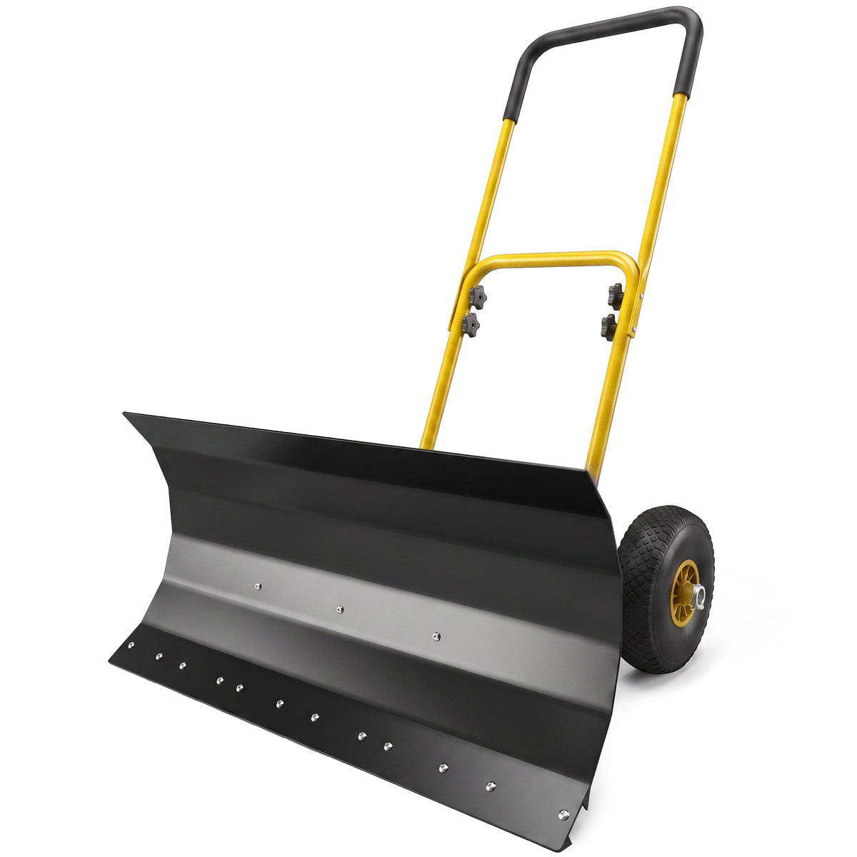 Heavy Duty Metal Snow Pusher with Wheels, 5-level Handle, 29in x 16.5in, Yellow — product view 2