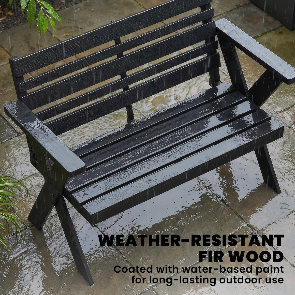 2 Seater Wooden Garden Bench with X-Frame Legs, Black — product view 7