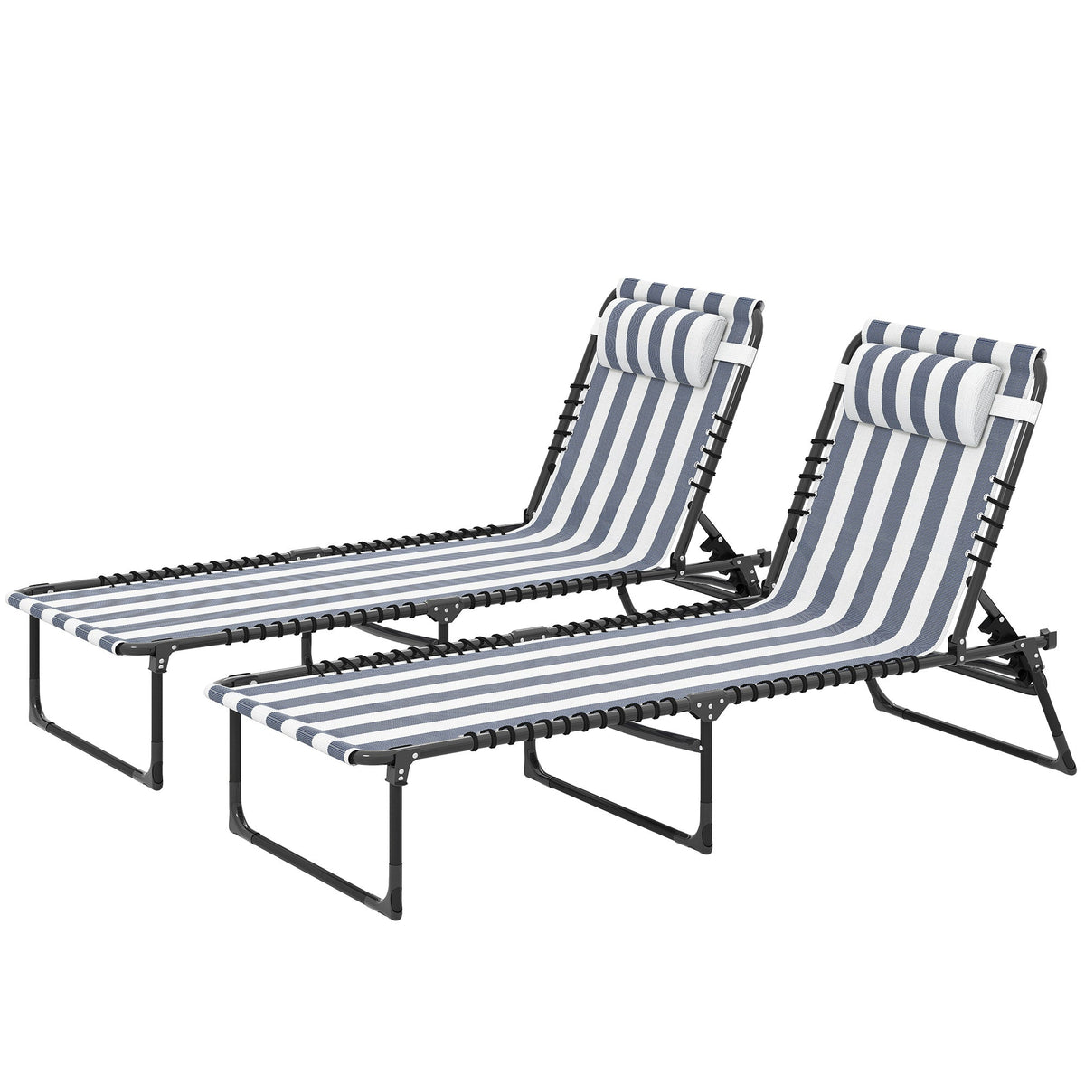 Folding Chaise Lounge Chair Set of 2 with 4-Position Reclining Back for Beach, Poolside, Yard, Blue and White — product view 2