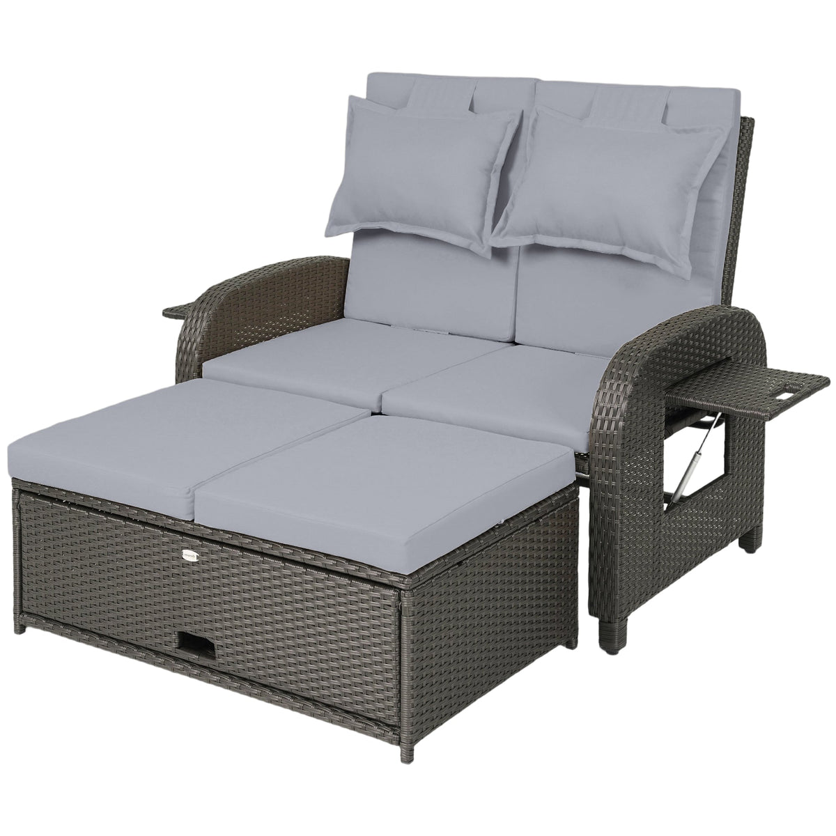 Rattan Patio Daybed with Storage Ottoman and Adjustable Backrest, Gray — product view 2