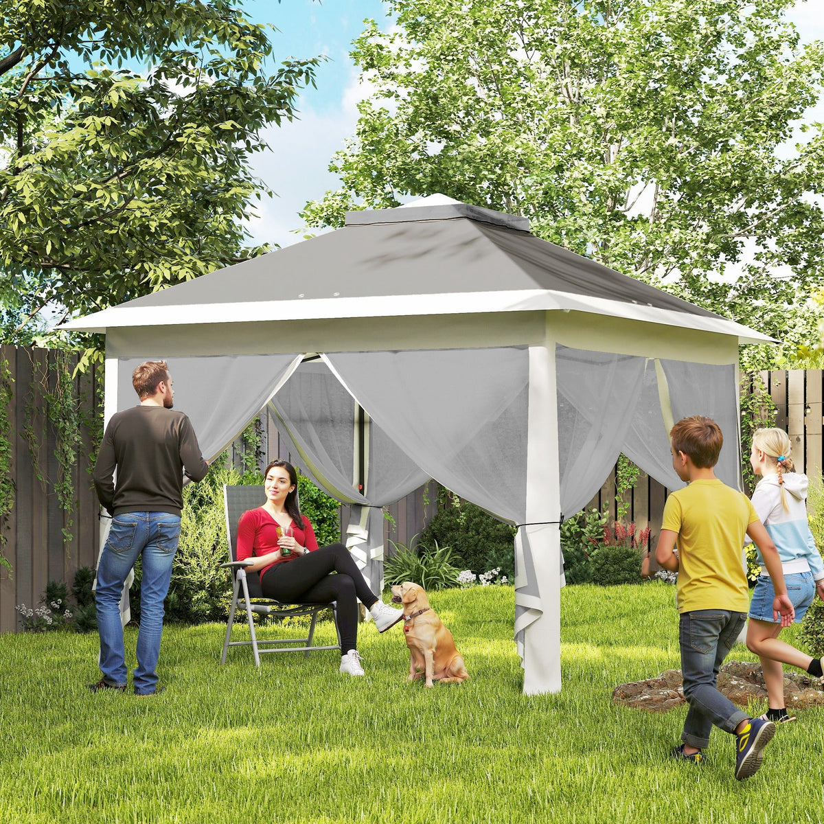 11' x 11' Pop Up Canopy with Double Roof and Mesh Sidewalls, Dark Grey — product view 3