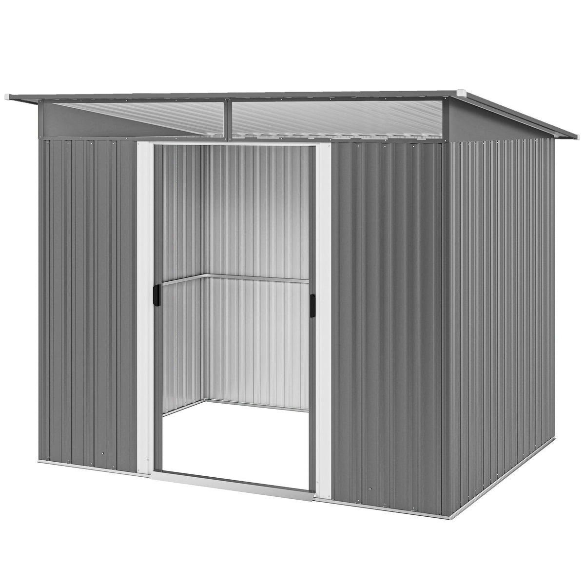 9ft x 6.5ft Metal Shed with Double Doors & Light Panels, Light Grey — product view 2