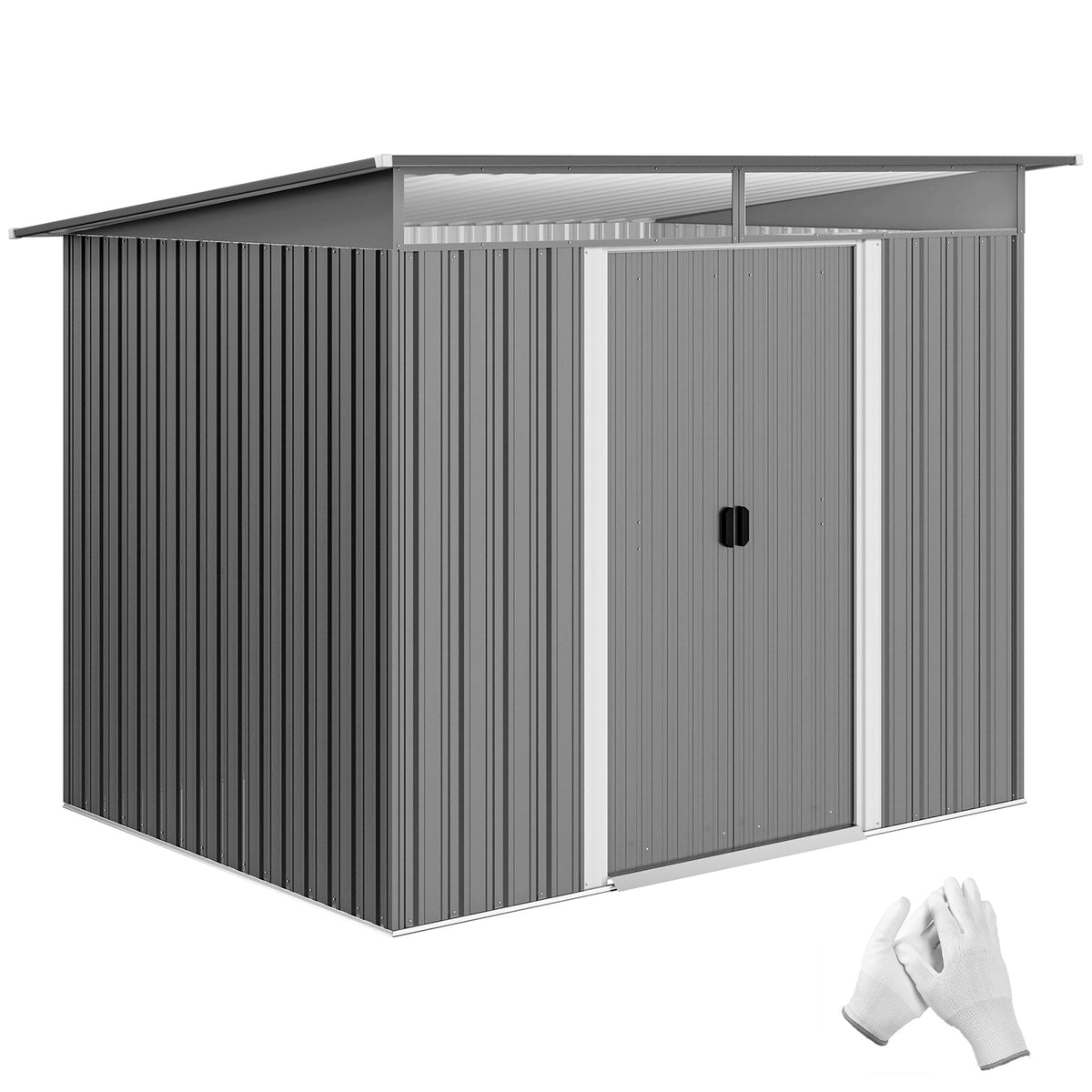 9ft x 6.5ft Metal Shed with Double Doors & Light Panels, Light Grey — product view 1