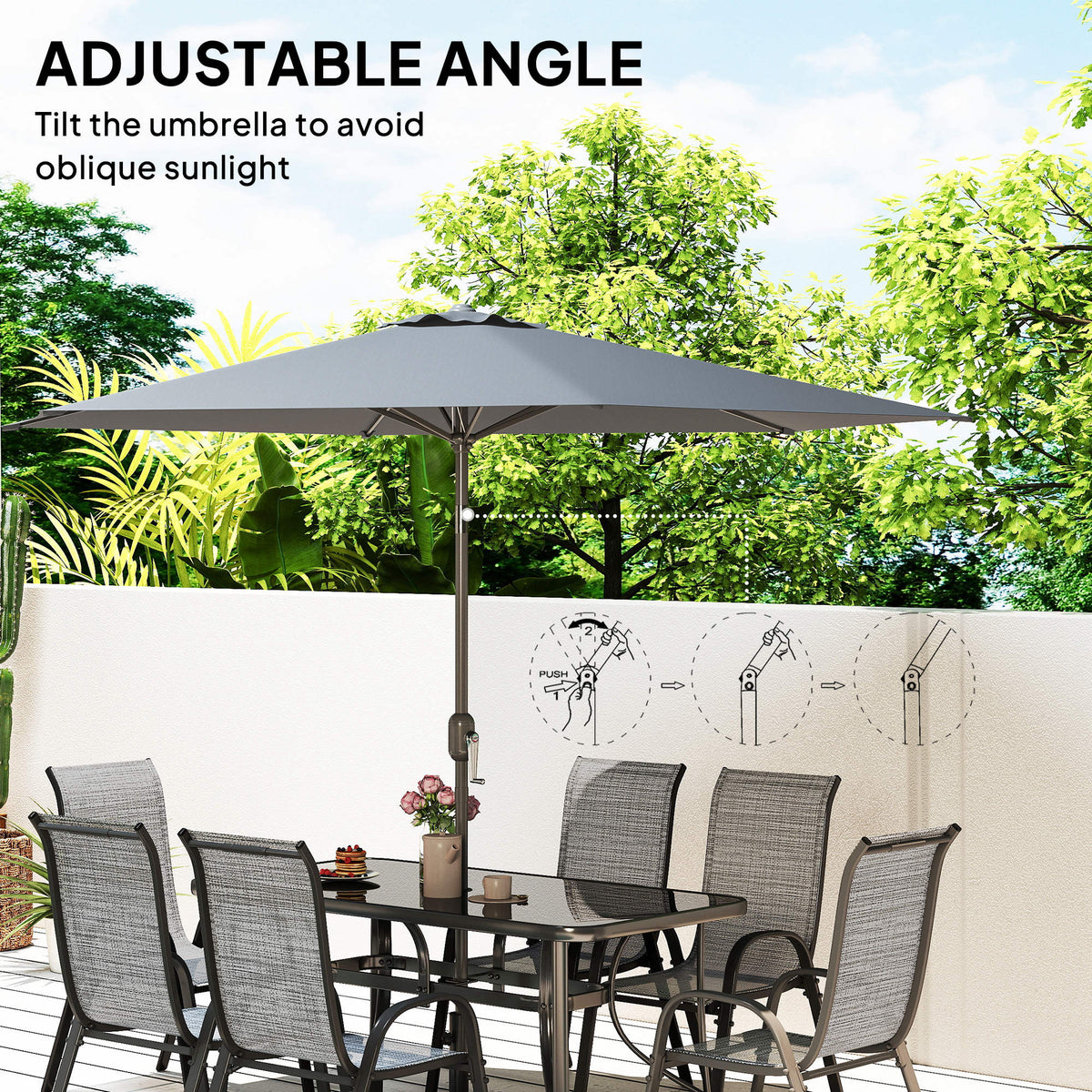 8-Piece Patio Dining Set with 9 Ft Umbrella, Mixed Gray — product view 7
