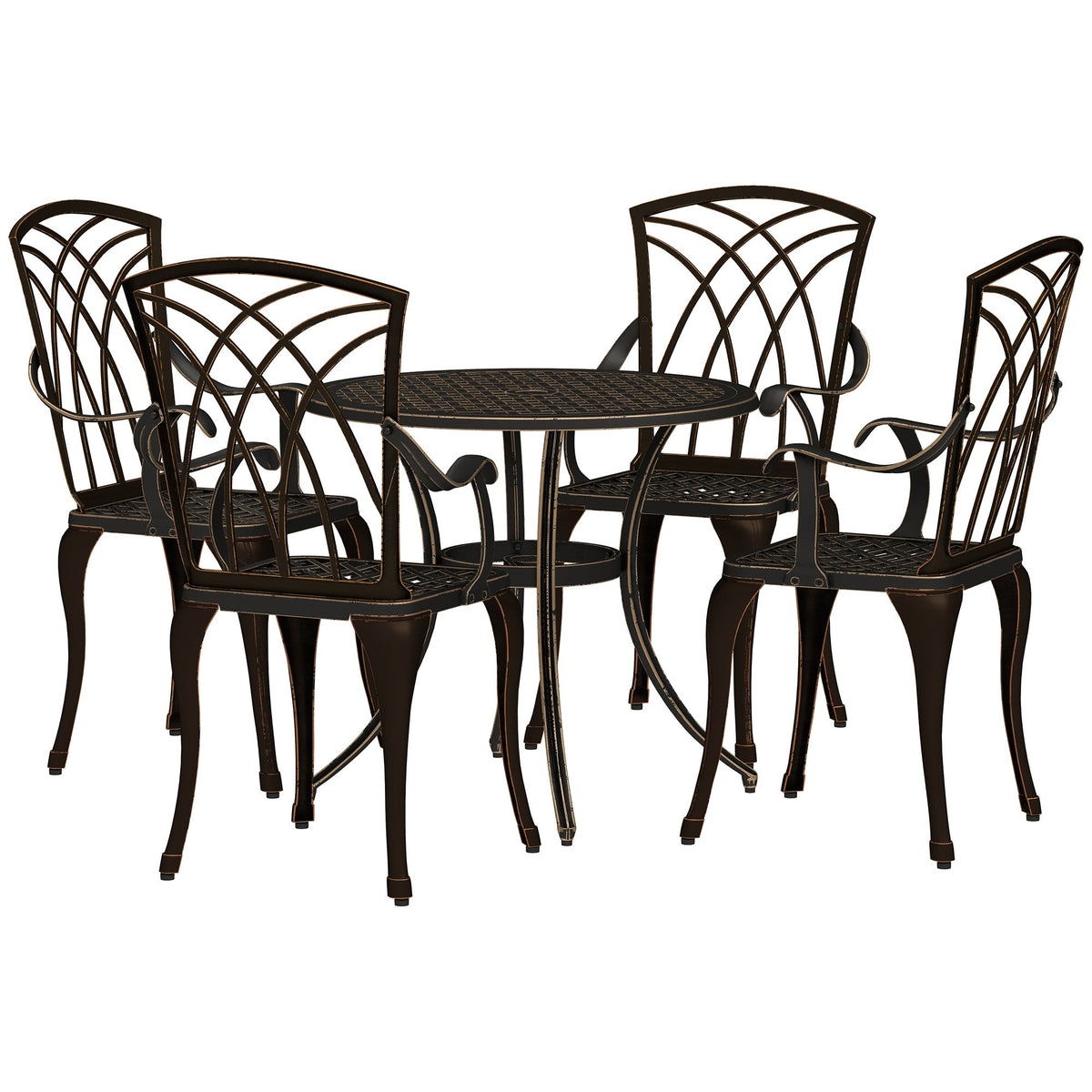 5 Piece Cast Aluminium Garden Dining Set with Parasol Hole, Bronze Tone — product view 2