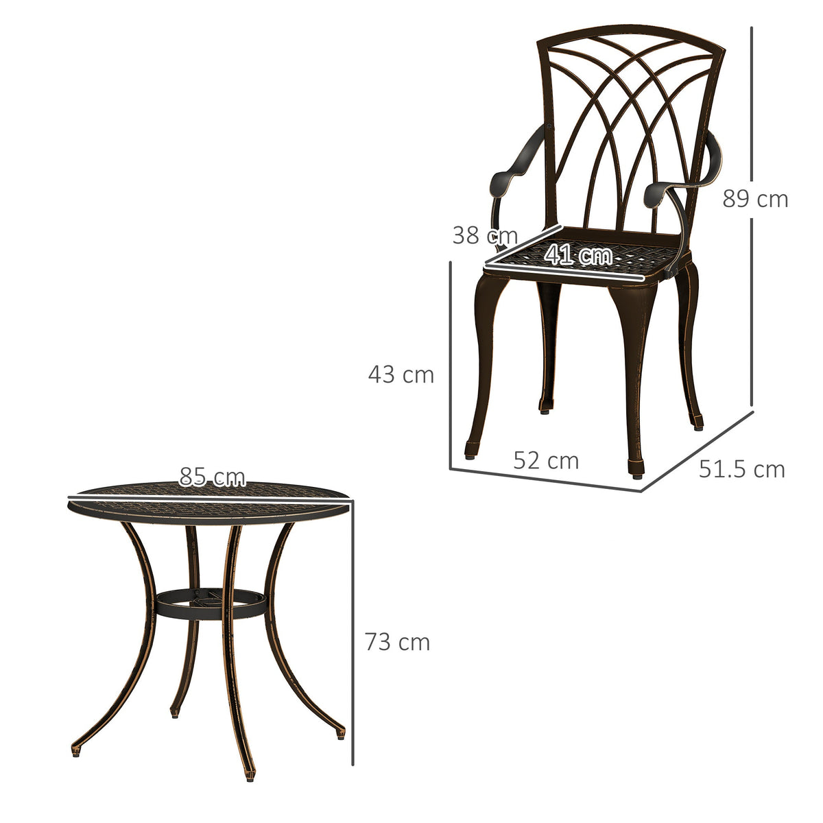 5 Piece Cast Aluminium Garden Dining Set with Parasol Hole, Bronze Tone — product view 5