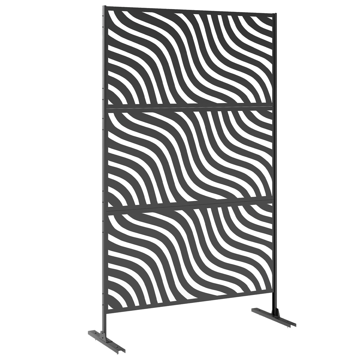 78" x 48" Metal Outdoor Privacy Screen, Ripple Design, Black — product view 1