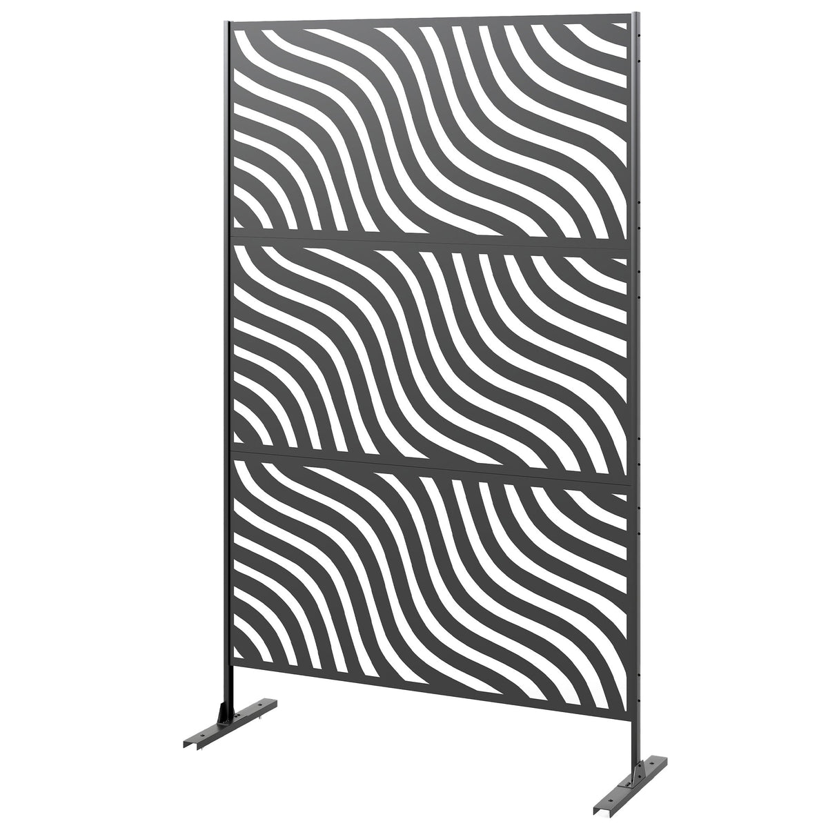 78" x 48" Metal Outdoor Privacy Screen, Ripple Design, Black — product view 2