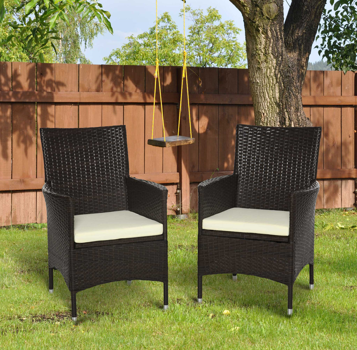 2 Piece PE Rattan Dining Chair Set with Cushions & High Back, Coffee — product view 4