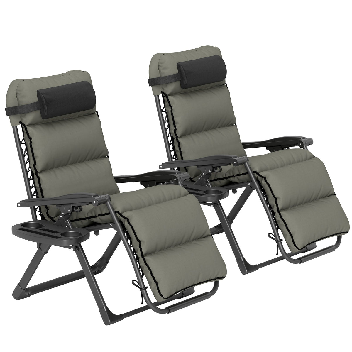 Set of 2 Zero Gravity Chairs with Cup and Phone Holder Tray, Grey — product view 2