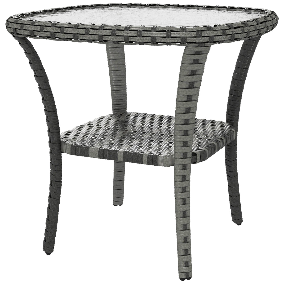 Rattan Coffee Table with Storage Shelf and Glass Top, Mixed Grey — product view 2