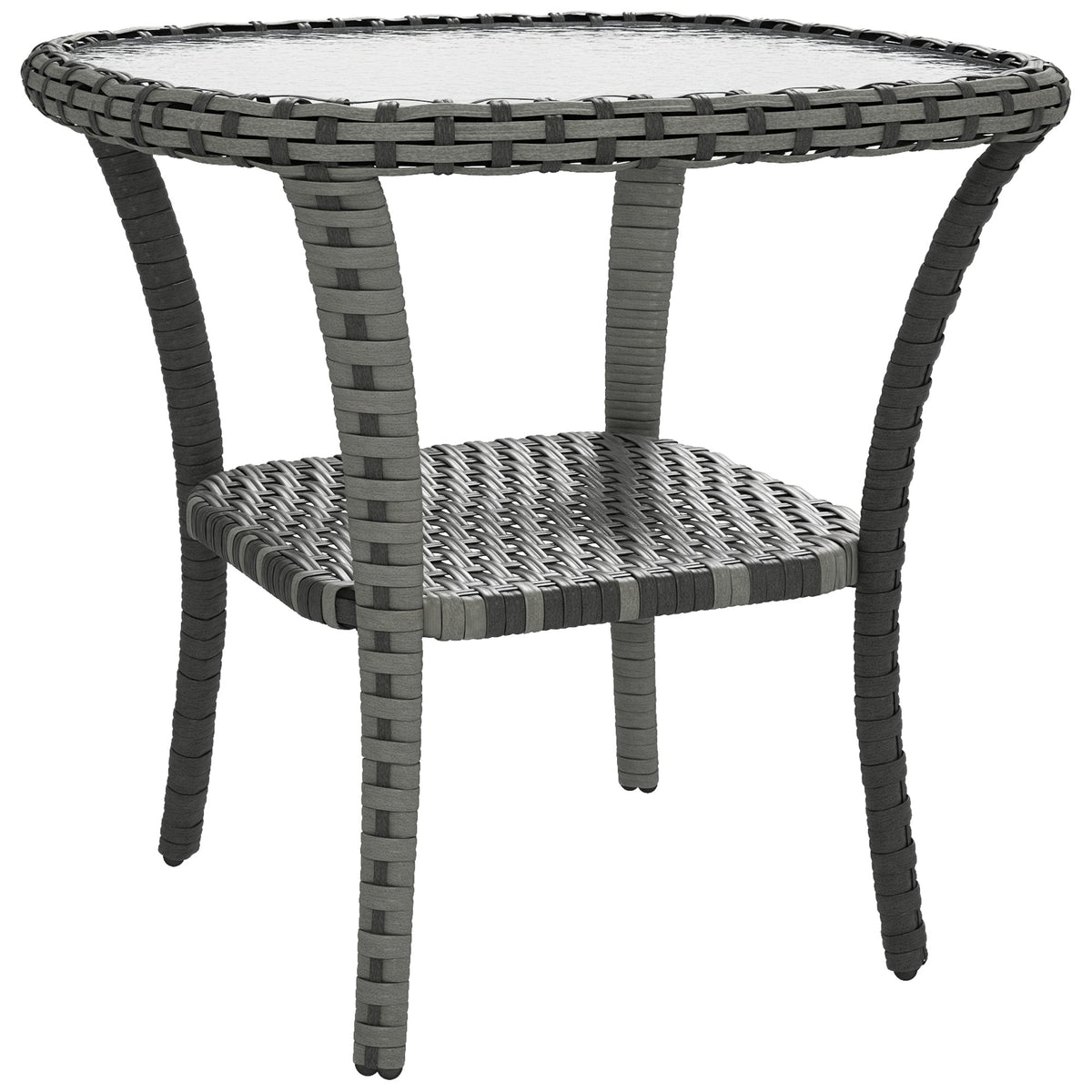 Rattan Coffee Table with Storage Shelf and Glass Top, Mixed Grey — product view 1