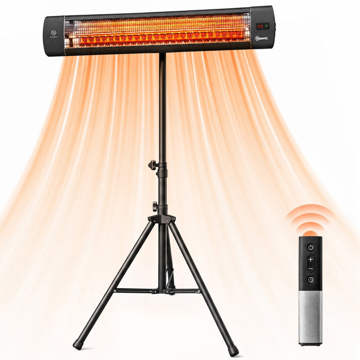 2500 W Infrared Patio Heater with Adjustable Tripod, IP65, 3 Heat Levels, Black — product view 1