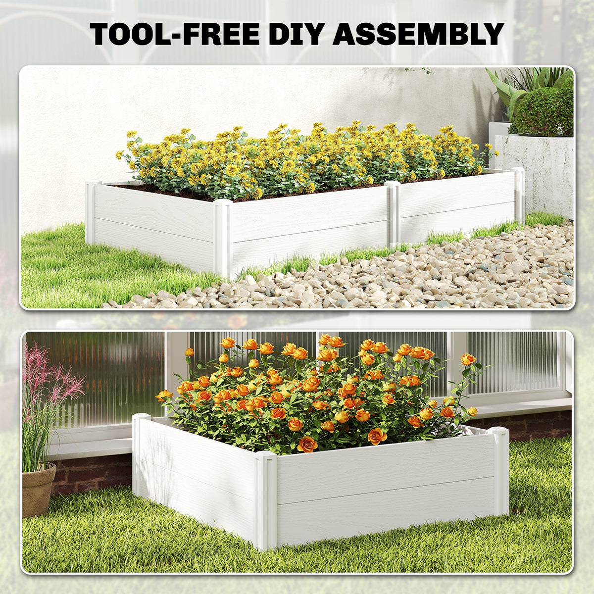 6.5 x 3 x 1ft Vinyl Raised Garden Bed with Divider, White — product view 6