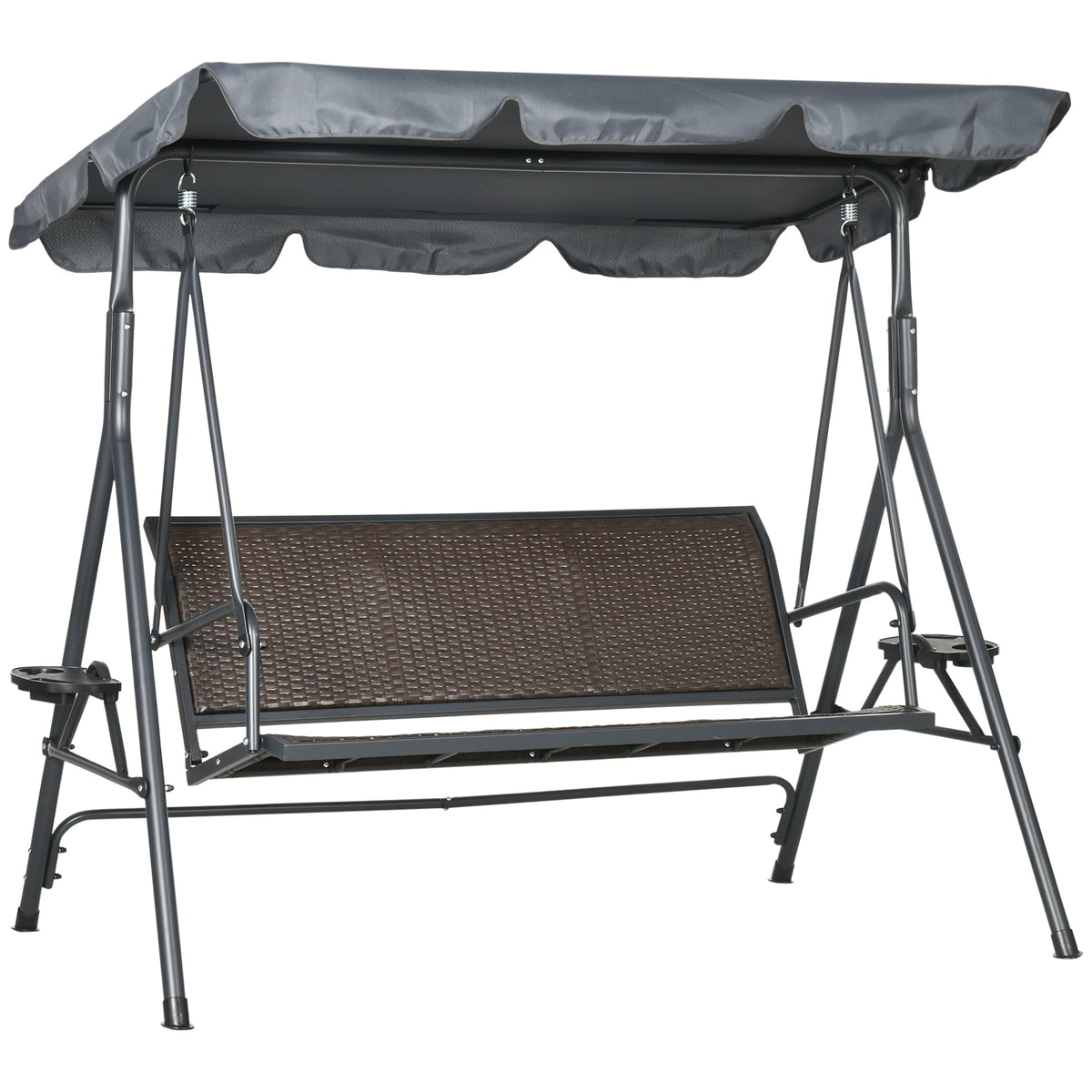 3 Seater Garden Swing Chair with Adjustable Canopy & Rattan Seat, Dark Grey — product view 1