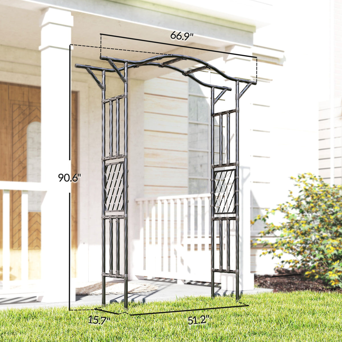 7.5ft Steel Garden Arch Trellis with Extended Top for Wedding, Garden, Black — product view 5