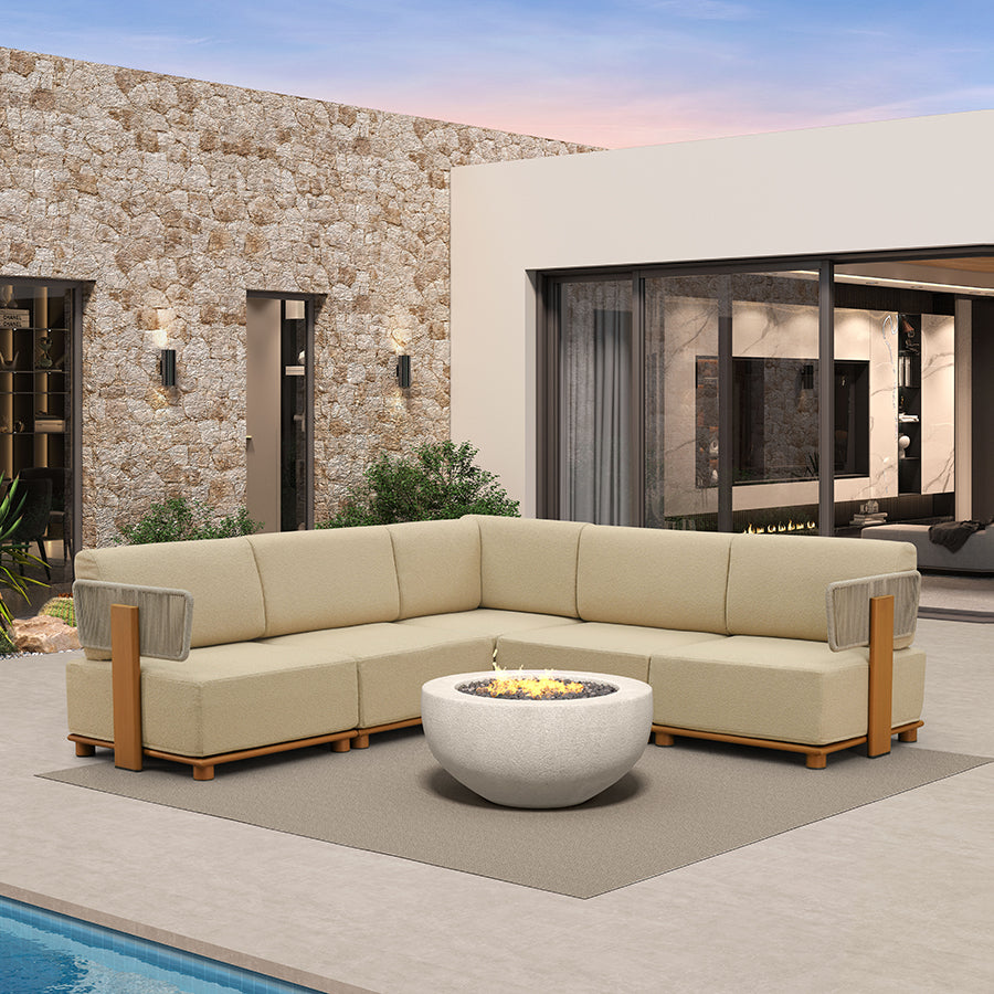 PURPLE LEAF Breck L-Shaped Modular Outdoor Sectional with Wood-Grain Aluminum Frame and Thick Teak-Colored Cushions for Luxury Backyard Lounge — product view 2