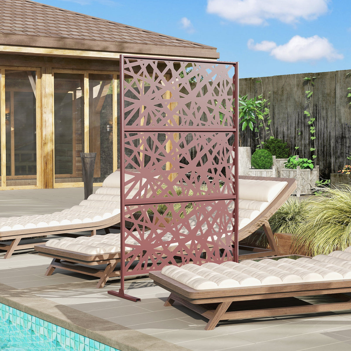 78" x 48" Metal Outdoor Privacy Screen, Labyrinth Design, Dark Brown — product view 4