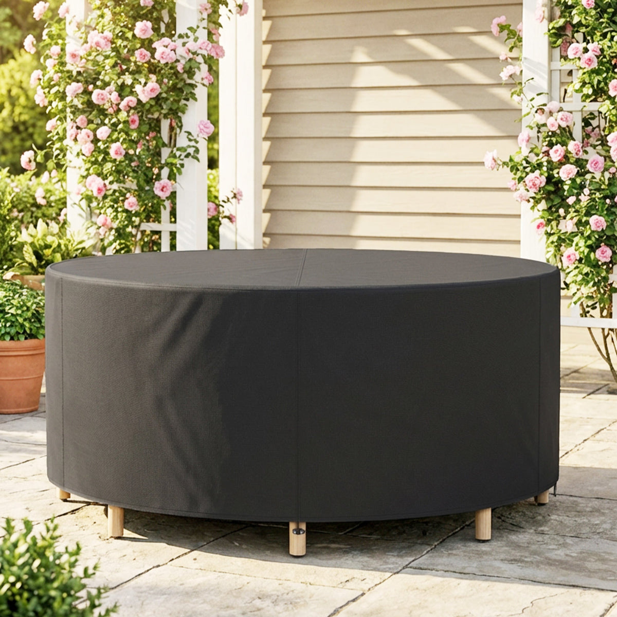 Round Garden Furniture Cover, 420D Oxford, 214 x 70 cm, Black — product view 4