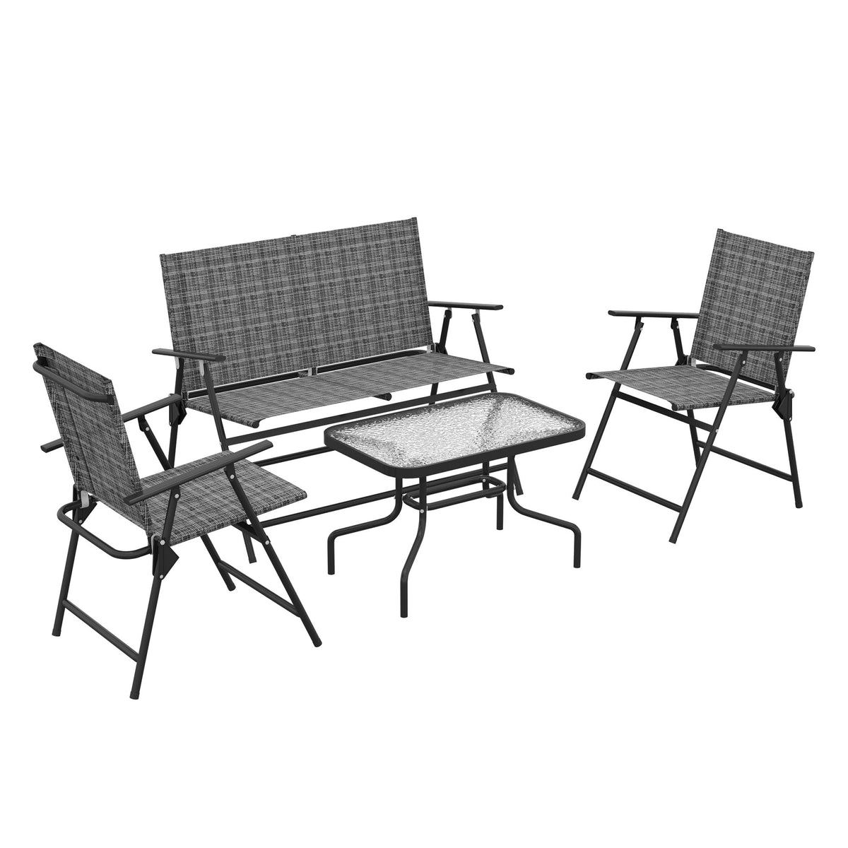 4 Piece Patio Furniture Set with Foldable Chairs & Glass Top Table, Mixed Grey — product view 1