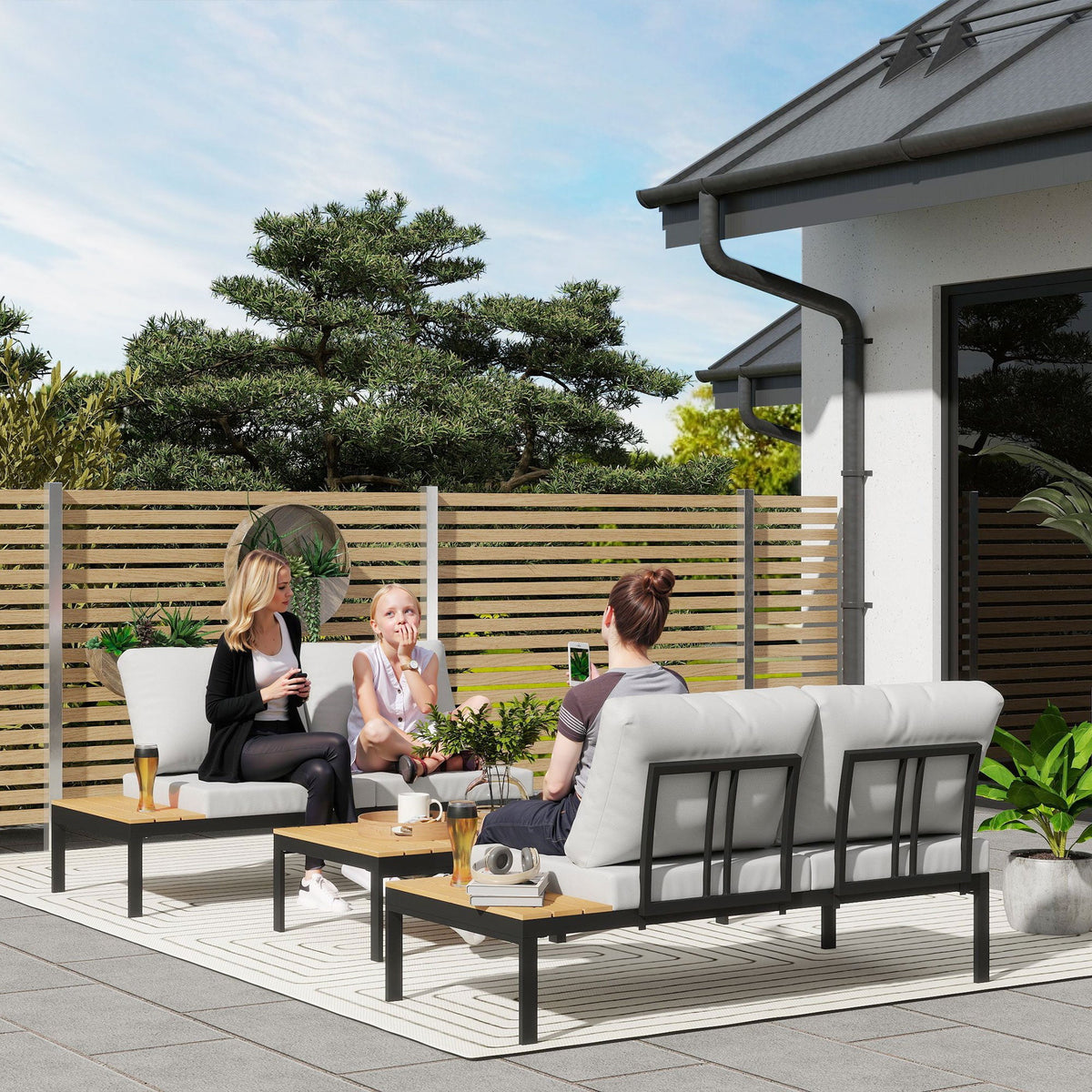 4 Piece L-Shaped Garden Furniture Set with 2 Coffee Tables, Teak — product view 3