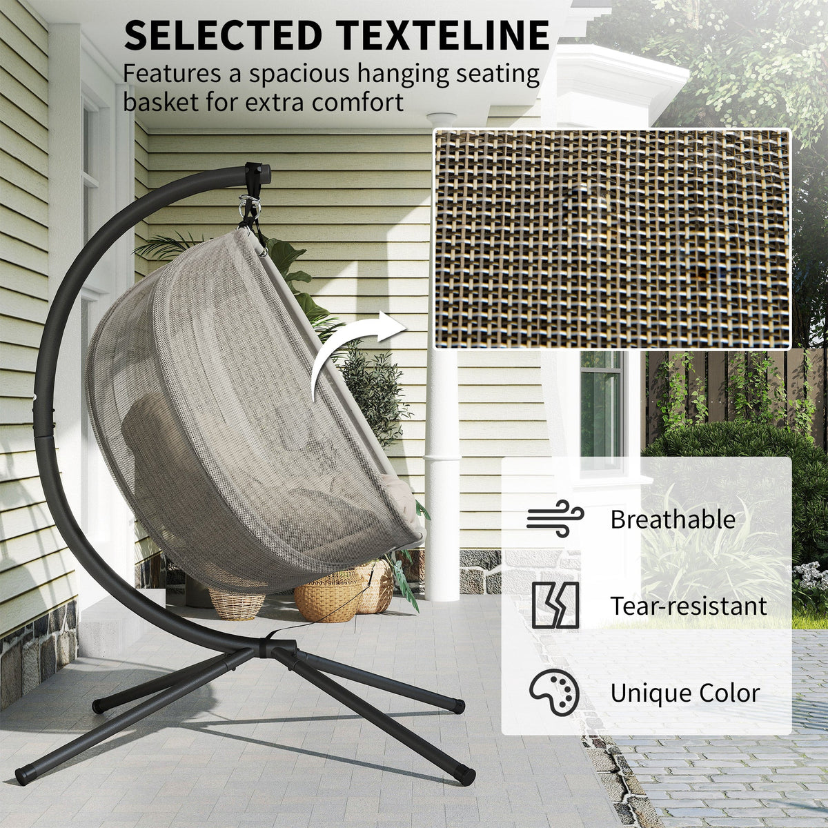 2-Person Double Egg Chair with Stand, 528 lbs Capacity, Cushioned Loveseat, Khaki — product view 6