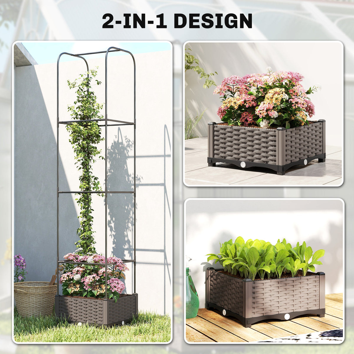 Self Watering Raised Garden Bed with Trellis, 40 x 40 x 179 cm, Black — product view 6