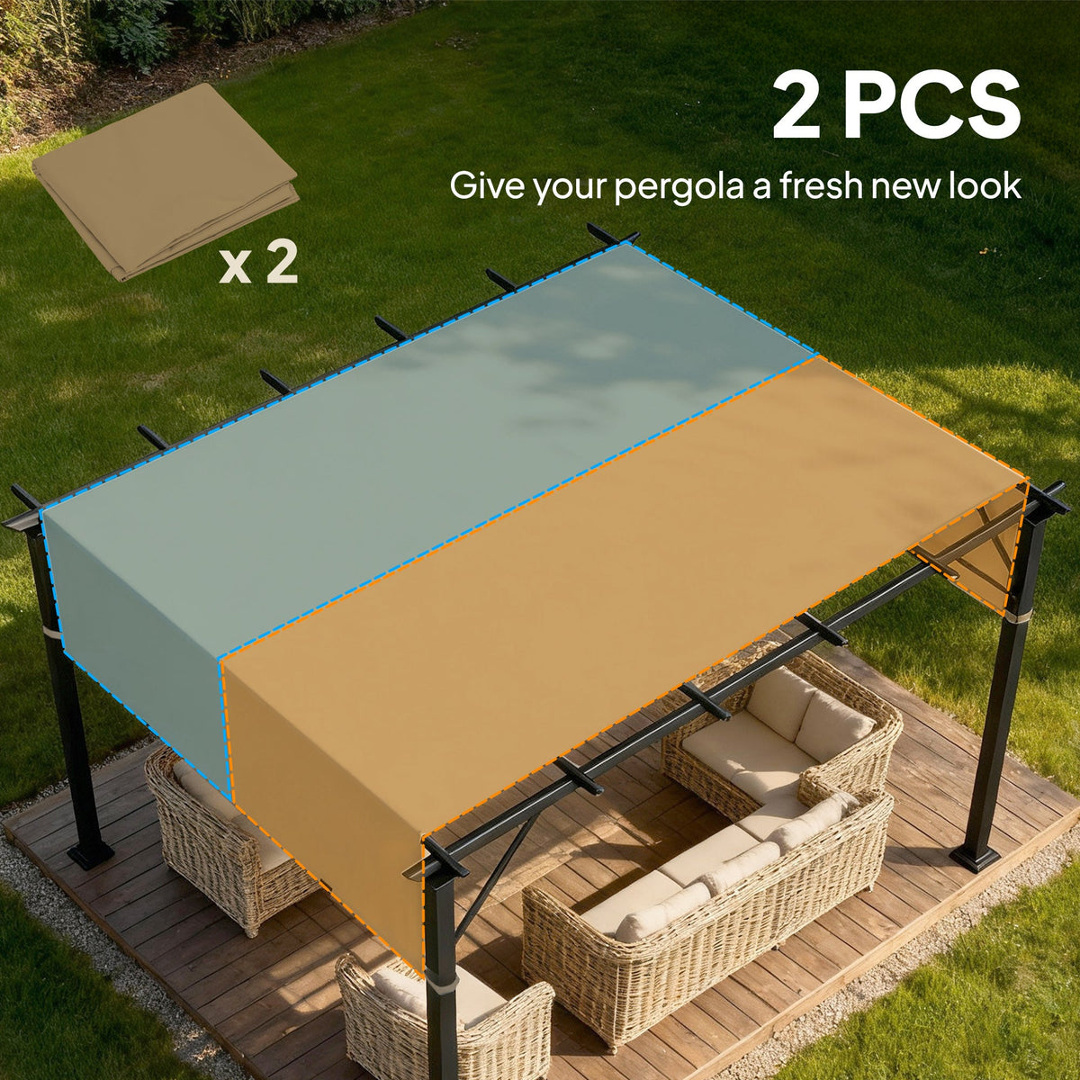 2 Pcs 16 x 4ft Pergola Canopy Replacement Cover for 10 x 10ft Pergola, Sand — product view 6