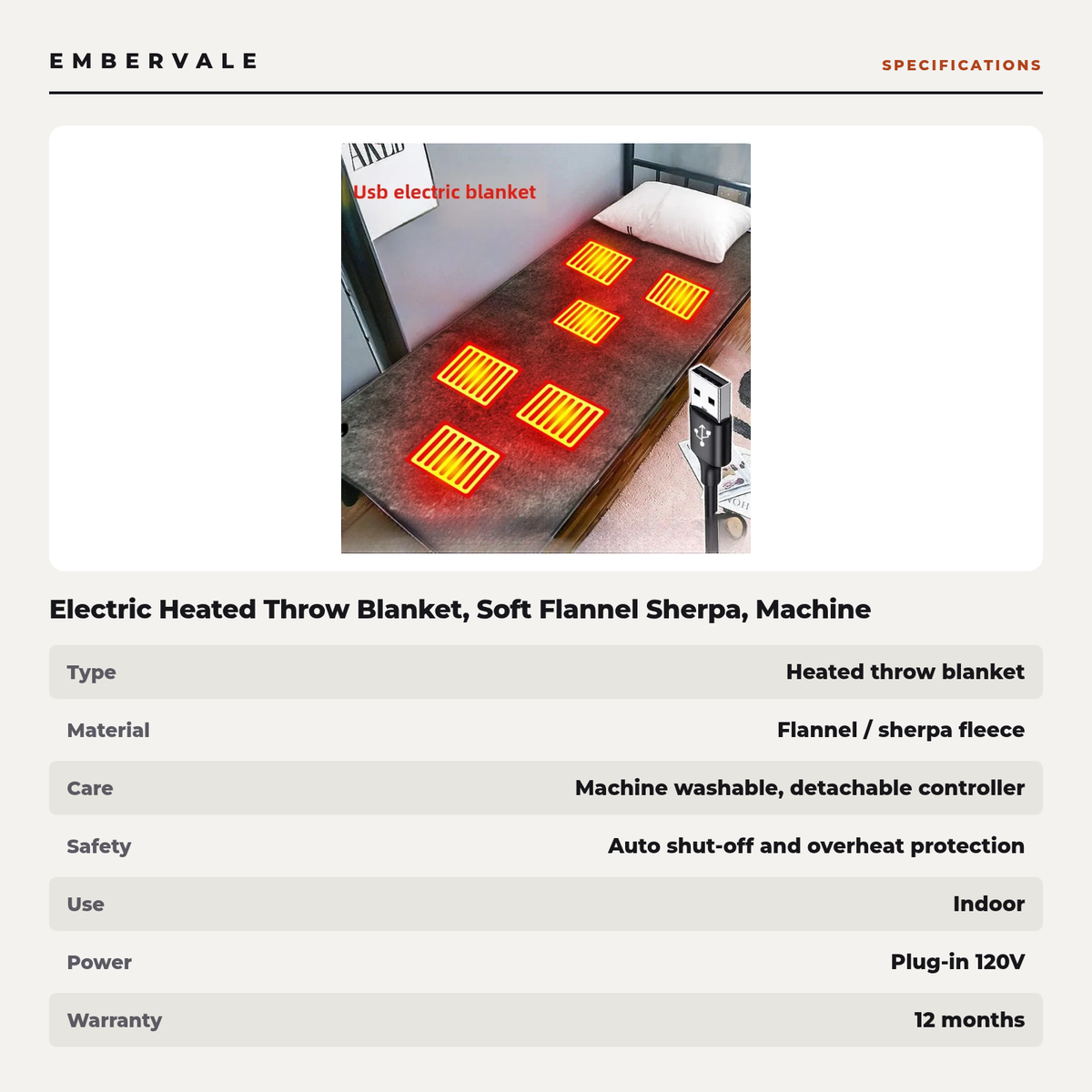 Electric Heated Throw Blanket, Soft Flannel Sherpa, Machine Washable, Auto Shut-Off and Overheat Protection for Sofa and Bed — product view 3