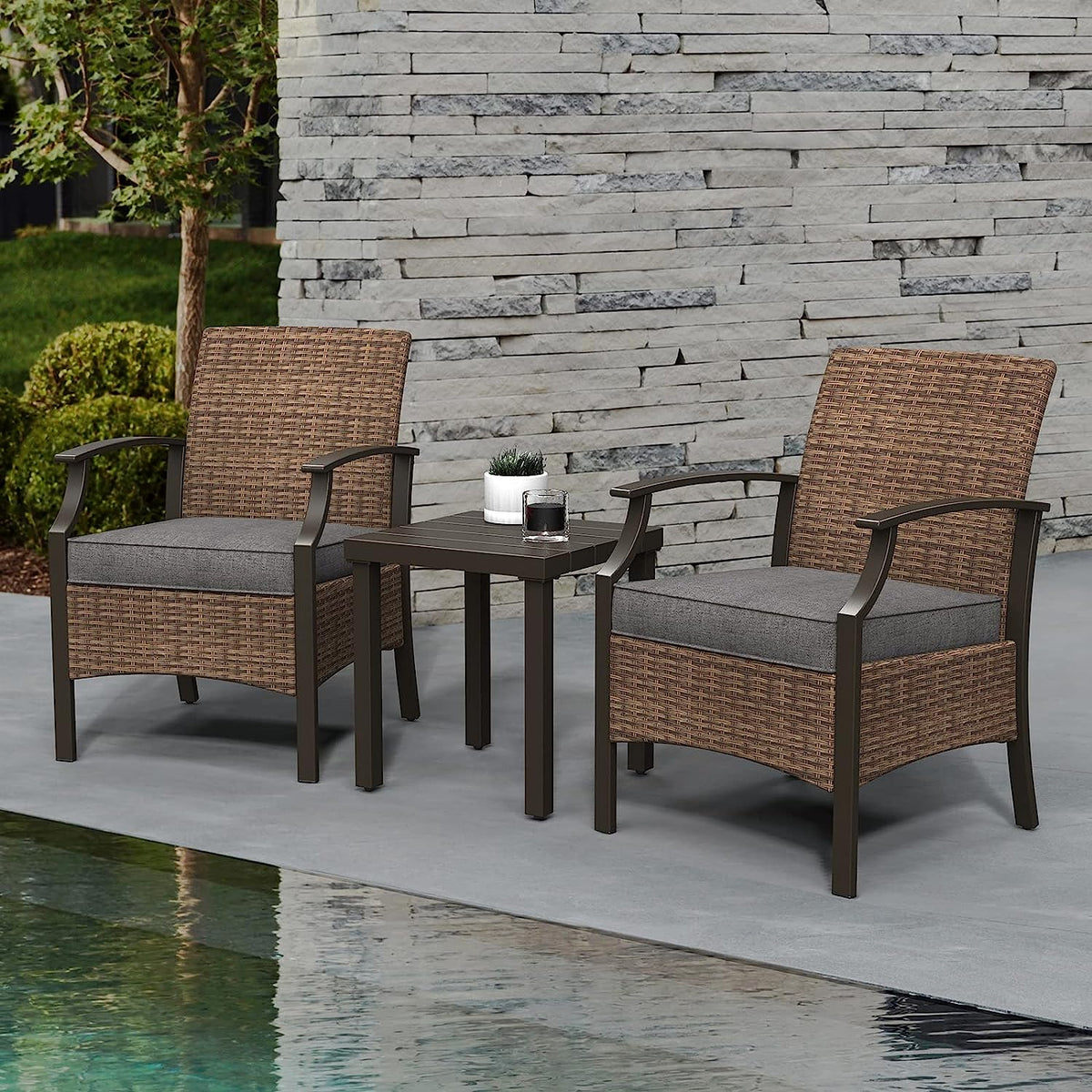 LOUNGE YARD Outdoor Furniture Sets Weather Resistant Wicker Outdoor Patio Chairs with Ottomans and Coffee Tables for Balcony Backyard Garden Poolside — product view 6