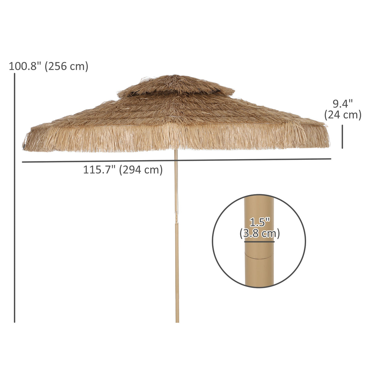 10FT Hula Thatched Tiki Patio Umbrella with 2-Tier Canopy, Natural — product view 5