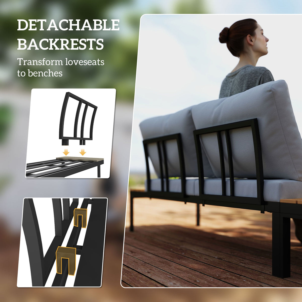 4 Piece L-Shaped Garden Furniture Set with 2 Coffee Tables, Teak — product view 7