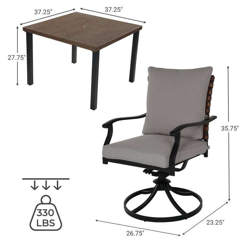 LOUNGE YARD 5 Pieces Outdoor Dining Set,4 Steel Resin Wicker Swivel Patio Chairs&Square Dining Table — product view 4