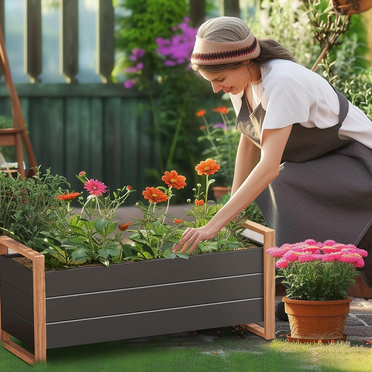 LOUNGE YARD Duisburg Raised Garden Bed with Legs, Weather-Resistant Elevated Planter Box with Drainage Holes — product view 7